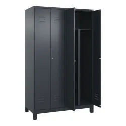 C+P PSA Doppel-Spind Classic PLUS, Füsse, 4 Abteile, HxBxT 1.950 x 1.200 x 500 mm, anthrazitgrau, anthrazitgrau, Zylinderschloss