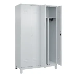 C+P PSA Doppel-Spind Classic PLUS, Füsse, 4 Abteile, HxBxT 1.950 x 1.200 x 500 mm, lichtgrau, lichtgrau, Zylinderschloss
