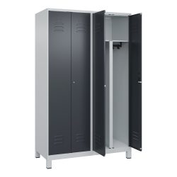 C+P PSA Doppel-Spind Classic PLUS, Füsse, 4 Abteile, HxBxT 1.950 x 1.200 x 500 mm, lichtgrau, anthrazitgrau, Zylinderschloss