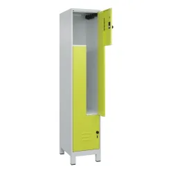C+P Z-Spind Classic PLUS, Füsse, 2 Abteile, HxBxT 1.950 x 400 x 500 mm, lichtgrau, clowngrün, für Vorhängeschloss