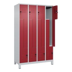 C+P Z-Spind Classic PLUS, Füsse, 8 Abteile, HxBxT 1.950 x 1.200 x 500 mm, lichtgrau, rubinrot, für Vorhängeschloss