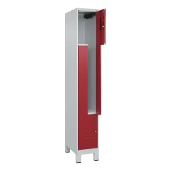 C+P Z-Spind Classic PLUS, Füsse, 2 Abteile, HxBxT 1.950 x 300 x 500 mm, lichtgrau, rubinrot, Zylinderschloss