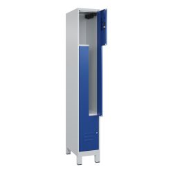 C+P Z-Spind Classic PLUS, Füsse, 2 Abteile, HxBxT 1.950 x 300 x 500 mm, lichtgrau, enzianblau, Zylinderschloss