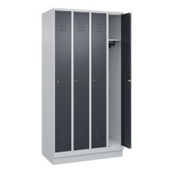 C+P Spind Classic PLUS, Sockel, 4 Abteile, HxBxT 1.950 x 1.000 x 500 mm, lichtgrau, anthrazitgrau, Zylinderschloss, ohne Mitteltrennwand
