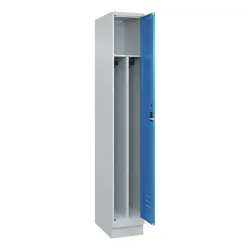 C+P Spind Classic PLUS, Sockel, 1 Abteil, HxBxT 1.950 x 300 x 500 mm, lichtgrau, lichtblau, Zylinderschloss, mit Mitteltrennwand