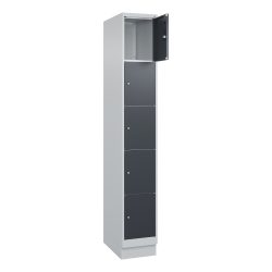 C+P Schliessfachschrank Classic PLUS, Sockel, 1 Abteil, HxBxT 1.950 x 300 x 500 mm, lichtgrau, anthrazitgrau, 5 Fächer, Zylinderschloss