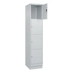 C+P Schliessfachschrank Classic PLUS, Sockel, 1 Abteil, HxBxT 1.950 x 400 x 500 mm, lichtgrau, lichtgrau, 4 Fächer, Zylinderschloss
