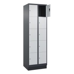 C+P Schliessfachschrank Classic PLUS, Sockel, 2 Abteile, HxBxT 1.950 x 600 x 500 mm, anthrazitgrau, lichtgrau, 10 Fächer, Zylinderschloss