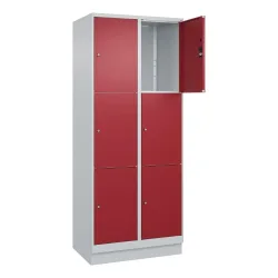 C+P Schliessfachschrank Classic PLUS, Sockel, 2 Abteile, HxBxT 1.950 x 800 x 500 mm, lichtgrau, rubinrot, 6 Fächer, Zylinderschloss