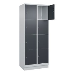 C+P Schliessfachschrank Classic PLUS, Sockel, 2 Abteile, HxBxT 1.950 x 800 x 500 mm, lichtgrau, anthrazitgrau, 8 Fächer, Zylinderschloss