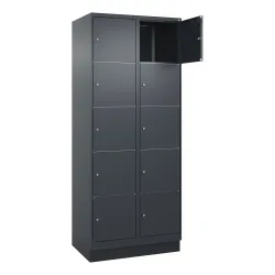 5er-Schließfachschrank Classic PLUS, 2 Abteile, grau, B 800 mm, 10 Fächer, mit Bodensockel C+P