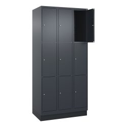 C+P Schliessfachschrank Classic PLUS, Sockel, 3 Abteile, HxBxT 1.950 x 900 x 500 mm, anthrazitgrau, anthrazitgrau, 9 Fächer, Zylinderschloss