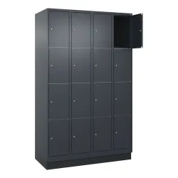 4er-Schließfachschrank Classic PLUS, 4 Abteile, grau, B 1200 mm, 16 Fächer, mit Bodensockel C+P