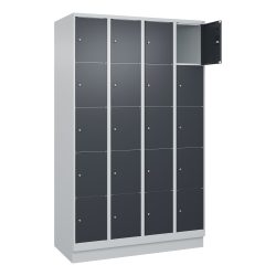 5er-Schließfachschrank Classic PLUS, 4 Abteile, lichtgrau / grau, B 1200 mm, 20 Fächer, mit Bodensockel C+P