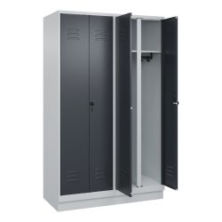 C+P Schwarz-Weiss-Spind Classic PLUS, Sockel, 4 Abteile, HxBxT 1.950 x 1.200 x 500 mm, lichtgrau, anthrazitgrau, für Vorhängeschloss