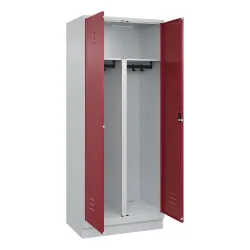 C+P PSA Doppel-Spind Classic PLUS, Sockel, 2 Abteile, HxBxT 1.950 x 800 x 500 mm, lichtgrau, rubinrot, Zylinderschloss