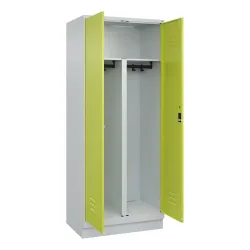 C+P PSA Doppel-Spind Classic PLUS, Sockel, 2 Abteile, HxBxT 1.950 x 800 x 500 mm, lichtgrau, clowngrün, Zylinderschloss