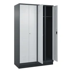 C+P Schwarz-Weiss-Spind Classic PLUS, Sockel, 4 Abteile, HxBxT 1.950 x 1.200 x 500 mm, anthrazitgrau, lichtgrau, Zylinderschloss