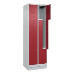 C+P Z-Spind Classic PLUS, Sockel, 4 Abteile, HxBxT 1.950 x 600 x 500 mm, lichtgrau, rubinrot, Zylinderschloss