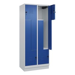 C+P Z-Spind Classic PLUS, Sockel, 4 Abteile, HxBxT 1.950 x 800 x 500 mm, lichtgrau, enzianblau, für Vorhängeschloss