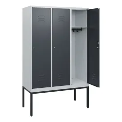 C+P Spind Classic PLUS, Gestell, 3 Abteile, HxBxT 1.950 x 1.200 x 500 mm, lichtgrau, anthrazitgrau, Zylinderschloss, ohne Mitteltrennwand