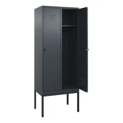 C+P Spind Classic PLUS, Gestell, 2 Abteile, HxBxT 2.120 x 800 x 500 mm, anthrazitgrau, anthrazitgrau, für Vorhängeschloss, ohne Mitteltrennwand