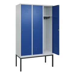 C+P Spind Classic PLUS, Gestell, 3 Abteile, HxBxT 2.120 x 1.200 x 500 mm, lichtgrau, enzianblau, Zylinderschloss, ohne Mitteltrennwand