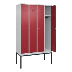 C+P Spind Classic PLUS, Gestell, 4 Abteile, HxBxT 2.120 x 1.200 x 500 mm, lichtgrau, rubinrot, Zylinderschloss, ohne Mitteltrennwand