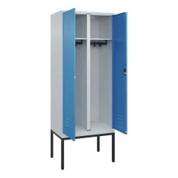 C+P Schwarz-Weiss-Spind Classic PLUS, Gestell, 2 Abteile, HxBxT 2.120 x 800 x 500 mm, lichtgrau, lichtblau, Zylinderschloss