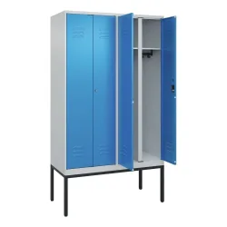 C+P Schwarz-Weiss-Spind Classic PLUS, Gestell, 4 Abteile, HxBxT 2.120 x 1.200 x 500 mm, lichtgrau, lichtblau, Zylinderschloss