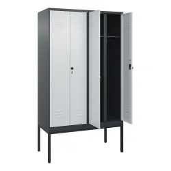 C+P Schwarz-Weiss-Spind Classic PLUS, Gestell, 4 Abteile, HxBxT 2.120 x 1.200 x 500 mm, anthrazitgrau, lichtgrau, für Vorhängeschloss