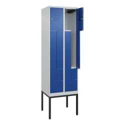 C+P Z-Spind Classic PLUS, Gestell, 4 Abteile, HxBxT 2.120 x 600 x 500 mm, lichtgrau, enzianblau, Zylinderschloss