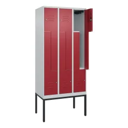C+P Z-Spind Classic PLUS, Gestell, 6 Abteile, HxBxT 2.120 x 900 x 500 mm, lichtgrau, rubinrot, Zylinderschloss
