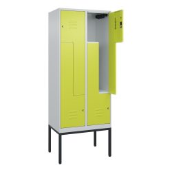 C+P Z-Spind Classic PLUS, Gestell, 4 Abteile, HxBxT 2.120 x 800 x 500 mm, lichtgrau, clowngrün, Zylinderschloss