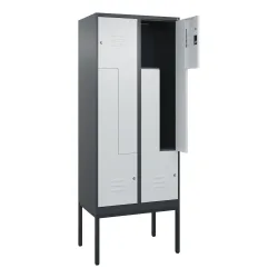 C+P Z-Spind Classic PLUS, Gestell, 4 Abteile, HxBxT 2.120 x 800 x 500 mm, anthrazitgrau, lichtgrau, Zylinderschloss