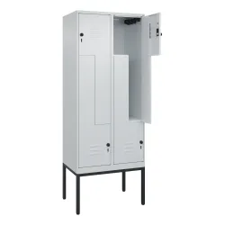 C+P Z-Spind Classic PLUS, Gestell, 4 Abteile, HxBxT 2.120 x 800 x 500 mm, lichtgrau, lichtgrau, für Vorhängeschloss
