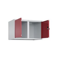 C+P Aufsatzschrank für Kleiderspind Serie Classic PLUS, 2 Abteile mit Trennwand, Breite 400 mm, lichtgrau, rubinrot, für Vorhängeschloss