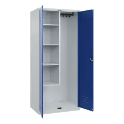 C+P Putzmittel-Spind Classic PLUS, 2 Abteile, HxBxT 1.850 x 800 x 500 mm, lichtgrau, enzianblau, Zylinderschloss