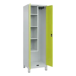 C+P Putzmittel-Spind Classic PLUS, Füsse, 2 Abteile, HxBxT 1.950 x 600 x 500 mm, lichtgrau, clowngrün, Zylinderschloss