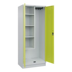 C+P Putzmittel-Spind Classic PLUS, Sockel, 2 Abteile, HxBxT 1.950 x 800 x 500 mm, lichtgrau, clowngrün, Zylinderschloss
