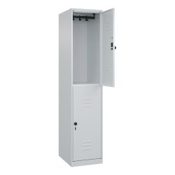C+P Doppelstock-Spind Classic PLUS, 1 Abteil, HxBxT 1.850 x 400 x 500 mm, lichtgrau, lichtgrau, für Vorhängeschloss, 2 Fächer