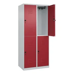 C+P Doppelstock-Spind Classic PLUS, 2 Abteile, HxBxT 1.850 x 800 x 500 mm, lichtgrau, rubinrot, für Vorhängeschloss, 4 Fächer