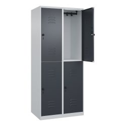 C+P Doppelstock-Spind Classic PLUS, 2 Abteile, HxBxT 1.850 x 800 x 500 mm, lichtgrau, anthrazitgrau, für Vorhängeschloss, 4 Fächer