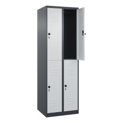 C+P Doppelstock-Spind Classic PLUS, 2 Abteile, HxBxT 1.850 x 600 x 500 mm, anthrazitgrau, lichtgrau, für Vorhängeschloss, 4 Fächer