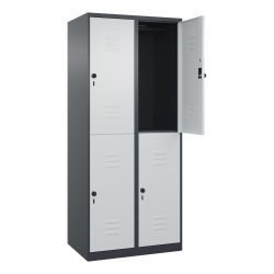 C+P Doppelstock-Spind Classic PLUS, 2 Abteile, HxBxT 1.850 x 800 x 500 mm, anthrazitgrau, lichtgrau, für Vorhängeschloss, 4 Fächer