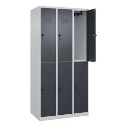 C+P Doppelstock-Spind Classic PLUS, 3 Abteile, HxBxT 1.850 x 900 x 500 mm, lichtgrau, anthrazitgrau, für Vorhängeschloss, 6 Fächer