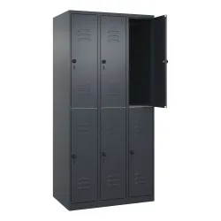C+P Doppelstock-Spind Classic PLUS, 3 Abteile, HxBxT 1.850 x 900 x 500 mm, anthrazitgrau, anthrazitgrau, für Vorhängeschloss, 6 Fächer