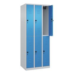 C+P Doppelstock-Spind Classic PLUS, 3 Abteile, HxBxT 1.850 x 750 x 500 mm, lichtgrau, lichtblau, für Vorhängeschloss, 6 Fächer
