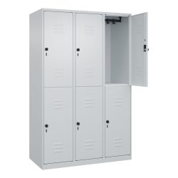 C+P Doppelstock-Spind Classic PLUS, 3 Abteile, HxBxT 1.850 x 1.200 x 500 mm, lichtgrau, lichtgrau, für Vorhängeschloss, 6 Fächer