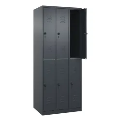 C+P Doppelstock-Spind Classic PLUS, 3 Abteile, HxBxT 1.850 x 750 x 500 mm, anthrazitgrau, anthrazitgrau, für Vorhängeschloss, 6 Fächer